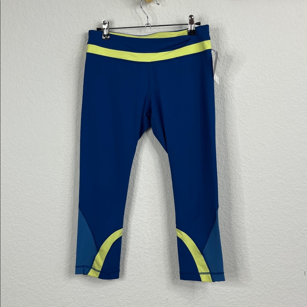 Lululemon Run: Inspire Crop II Limitless Blue / Clarity Yellow Mesh Leg